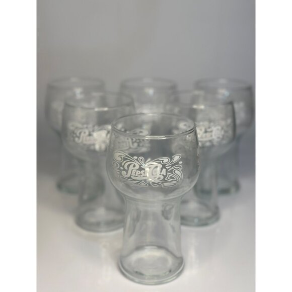 VTG Pepsi-Cola Drinking Glasses 6" Pop-Soda Retro Etched Glass (Set of 6) - Picture 1 of 6
